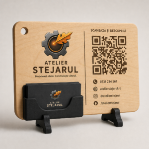Tocător-semnalistică personalizat din arțar pentru chef, cu logo și cod QR