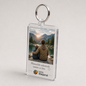 Breloc foto color personalizat cu fotografie și mesaj