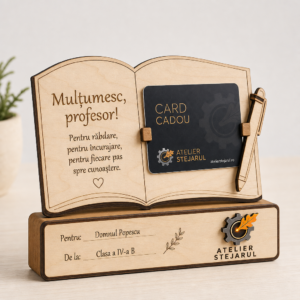 Suport personalizat pentru card cadou destinat profesorului, cu design vegetal decorativ