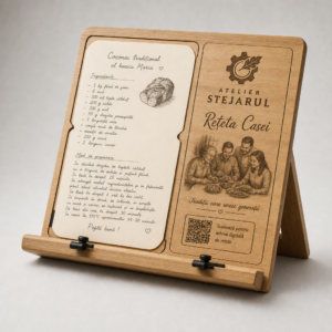 Suport personalizat din lemn pentru rețete și tabletă, cu rețetă gravată