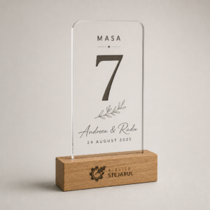 Set numere de masă personalizate din acrilic clar cu bază din lemn