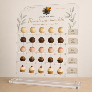 Panou personalizat din acrilic transparent pentru prezentarea deserturilor la candy bar