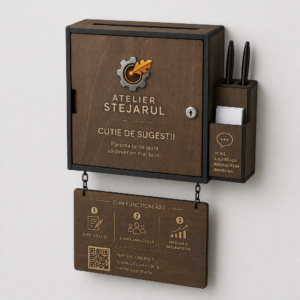Cutie de sugestii murală personalizată pentru companie, realizată din placaj de mesteacăn