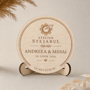 Suport de pahar personalizat pentru nuntă, cu numele mirilor și data evenimentului