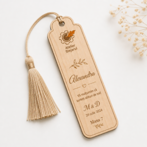 Semn de carte personalizat pentru nuntă din acrilic transparent, cu nume, inițiale și dată