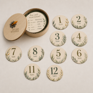 Set personalizat Atelier Stejarul cu disc pentru detaliile nașterii și carduri pentru lunile 1–12
