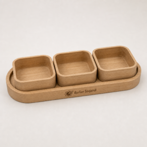 Platou oval personalizat din lemn cu trei compartimente detașabile