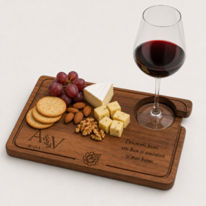 Platou aperitiv personalizat Atelier Stejarul cu suport pentru pahar și gustări