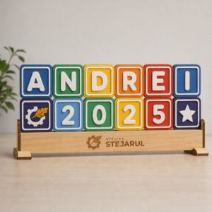 Panou personalizat Nume în Cuburi cu litere alfabet colorate pentru camera copilului
