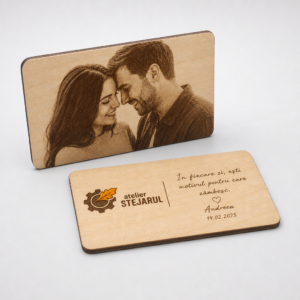 Card foto personalizat din lemn pentru portofel, cu fotografie gravată