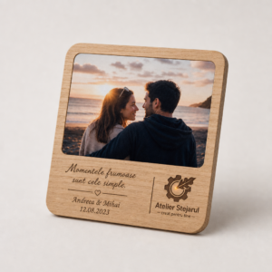Suport de pahar personalizat Atelier Stejarul cu fotografie color și mesaj gravat