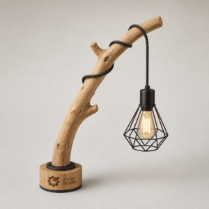 Lampă pendul Ramură Naturală Atelier Stejarul, cu element din lemn și cablu textil
