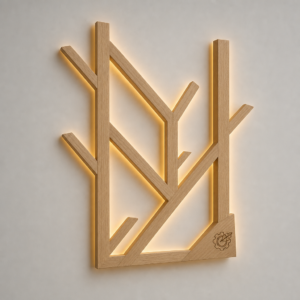 Sculptură luminoasă geometrică din lemn Ramuri, cu iluminare LED caldă