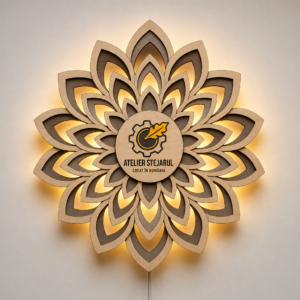 Lampă decorativă Floare Mandala Atelier Stejarul din placaj, cu lumină indirectă