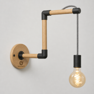 Aplică modulară Atelier Stejarul cu braț din lemn, fitinguri negre și bec LED decorativ