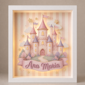 Tablou luminos personalizat pentru copii cu castel de prințesă și nume