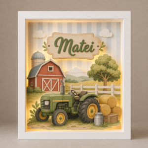 Tablou luminos personalizat pentru copii cu tractor la fermă și nume